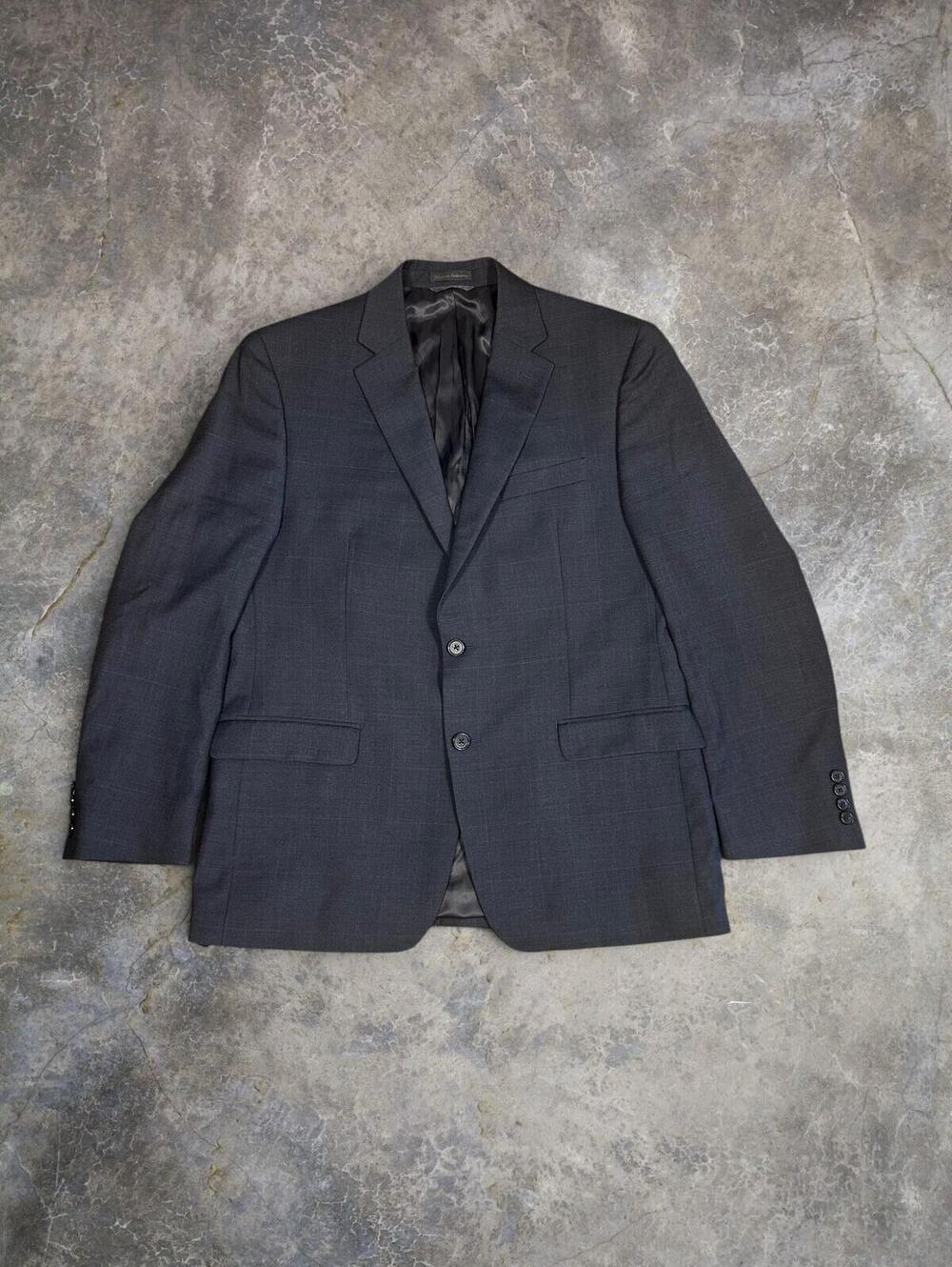Ralph Lauren Navy Blue Wool Natural Stretch Blazer Plaid Men's 42R